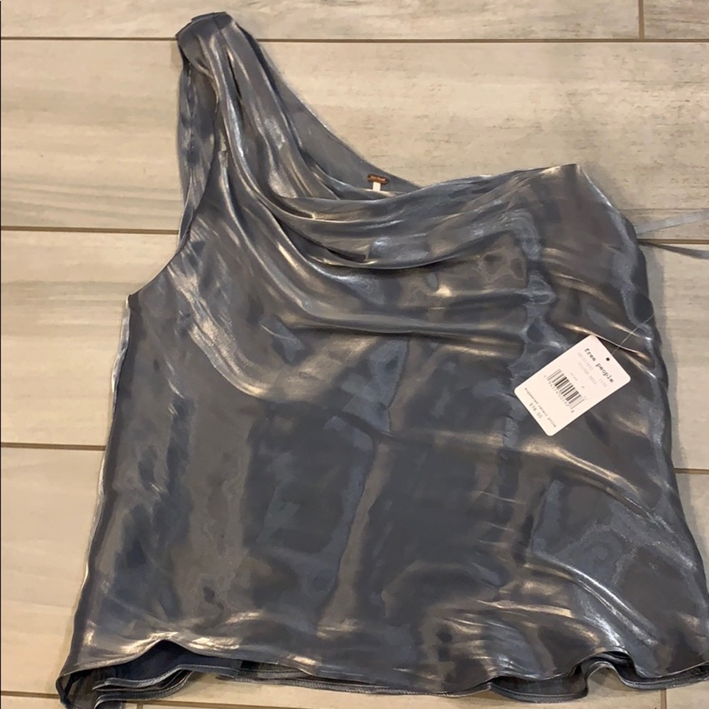 One Shoulder Silk Grey Top